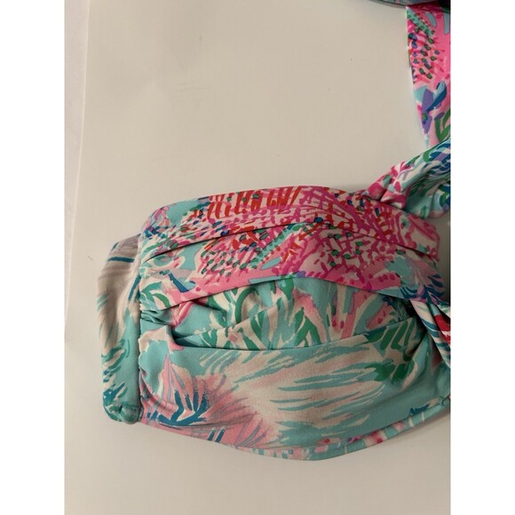 Lilly Pulitzer Eddee Halter Bandeau Bikini Top Aqua Print Size 4 - Picture 3 of 8